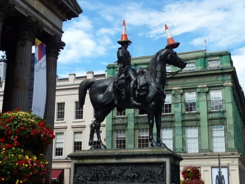 Sometimes, the horse gets to wear a cone, too.