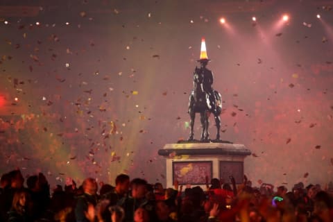 A replica of the Duke of Wellington Statue at the Opening Ceremony for the Glasgow 2014 Commonwealth Games.