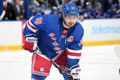 Mats Zuccarello #36 of the New York Rangers. The New York Rangers won 5-2. (Photo by Jared Silber/NHLI via Getty Images)