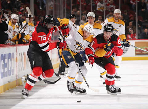 New Jersey Devils – P.K. Subban #76 and Jack Hughes #86 (Photo by Bruce Bennett/Getty Images)