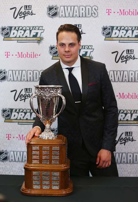 Jun 21, 2017; Las Vegas, NV, USA; Toronto Maple Leafs player Auston Matthews wins the Calder Memorial Trophy during the 2017 NHL Awards and Expansion Draft at T-Mobile Arena. Mandatory Credit: Jerry Lai-USA TODAY Sports