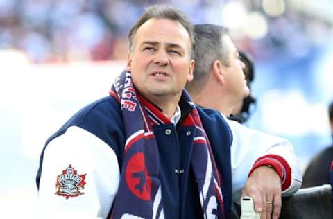 Oct 23, 2016; Winnipeg, Manitoba, CAN; Winnipeg Jets former captain Dale Hawerchuk prior to the first period at the 2016 Heritage Classic ice hockey game at Investors Group Field. Mandatory Credit: Bruce Fedyck-USA TODAY Sports