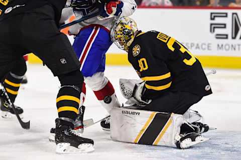 LAVAL, QC – OCTOBER 16: Providence Bruins goalie Dan Vladar (30) drops the puck during the Providence Bruins versus the Laval Rocket game on October 16, 2019, at Place Bell in Laval, QC (Photo by David Kirouac/Icon Sportswire via Getty Images)