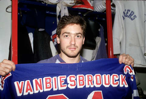 John Vanbiesbrouck #34 of the New York Rangers (Photo by Focus on Sport/Getty Images)