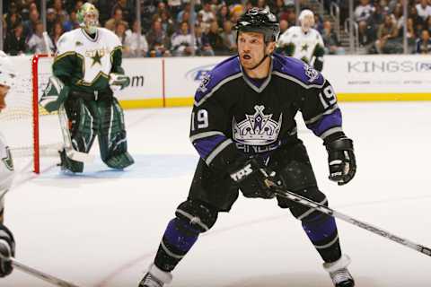 LOS ANGELES, CA- OCTOBER 12: Sean Avery, #19 of the Los Angeles Kings, looks on before game action against the Dallas Stars on October 12, 2006, at the Staples Center in Los Angeles, California. (Photo by Jeff Bottari/Getty Images)