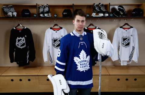 DALLAS, TX – JUNE 23: Zachary Bouthillier poses for a portrait after being selected 209th overall by the Toronto Maple Leafs during the 2018 NHL Draft at American Airlines Center on June 23, 2018 in Dallas, Texas. (Photo by Jeff Vinnick/NHLI via Getty Images)