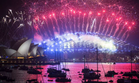 A fireworks display on New Year's Eve in Sydney, Australia.