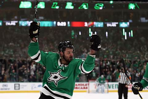 DALLAS, TEXAS – OCTOBER 29: Alexander Radulov #47 of the Dallas Stars celebrates his goal against the Minnesota Wild in the third period at American Airlines Center on October 29, 2019 in Dallas, Texas. (Photo by Ronald Martinez/Getty Images)