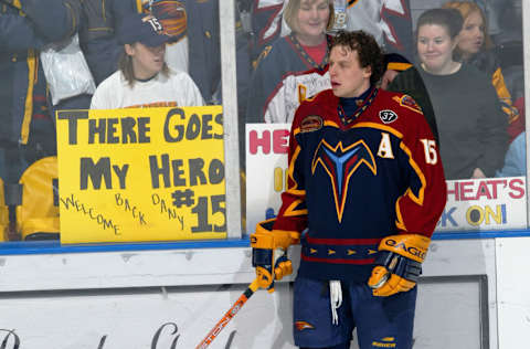 Dany Heatley #15, Atlanta Thrashers. (Photo by Jamie Squire/Getty Images)