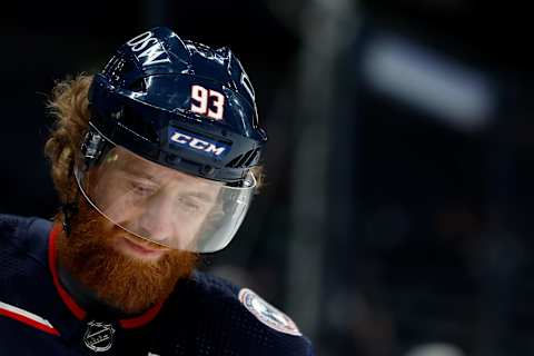 COLUMBUS, OH – FEBRUARY 22: Jakub Voracek #93 of the Columbus Blue Jackets warms up prior to the start of the game against the Toronto Maple Leafs at Nationwide Arena on February 22, 2022 in Columbus, Ohio. (Photo by Kirk Irwin/Getty Images)