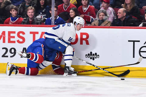 MONTREAL, QC – FEBRUARY 08: Mitchell Marner #16 of the Toronto Maple Leafs . (Photo by Minas Panagiotakis/Getty Images)