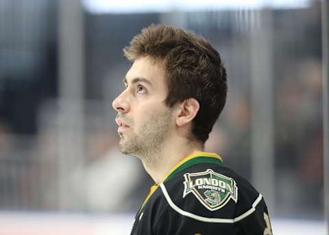 Evan Bouchard #2 of the London Knights (Photo by Tom Szczerbowski/Getty Images)