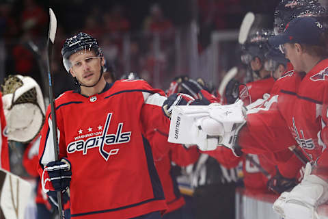 WASHINGTON, DC – SEPTEMBER 18: Richard Panik #14 of the Washington Capitals celebrates a goal against the St. Louis Blues during a preseason NHL game at Capital One Arena on September 18, 2019 in Washington, DC. (Photo by Patrick Smith/Getty Images)