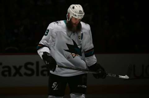 DENVER, CO – JANUARY 18: Joe Thornton #19 of the San Jose Sharks skates during introductions prior to the game against the Colorado Avalanche at the Pepsi Center on January 18, 2018 in Denver, Colorado. (Photo by Michael Martin/NHLI via Getty Images)