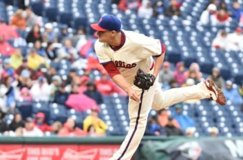 May 1, 2016; Philadelphia, PA, USA; Philadelphia Phillies relief pitcher David Hernandez (30) throws a pitch during the eighth inning against the Cleveland Indians at Citizens Bank Park. The Phillies defeated the Indians, 2-1. Mandatory Credit: Eric Hartline-USA TODAY Sports