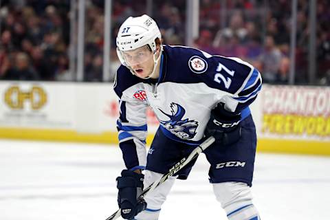 CLEVELAND, OH – FEBRUARY 09: Manitoba Moose center Mason Appleton (27) on the ice during the first period of the American Hockey League game between the Manitoba Moose and Cleveland Monsters on February 9, 2018, at Quicken Loans Arena in Cleveland, OH. Manitoba defeated Cleveland 4-2. (Photo by Frank Jansky/Icon Sportswire via Getty Images)