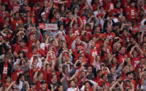 INDIANAPOLIS, IN – DECEMBER 02: Ohio State Buckeyes fans chant during the Big 10 Championship game between the Wisconsin Badgers and Ohio State Buckeyes on December 2, 2017, at Lucas Oil Stadium in Indianapolis, IN. (Photo by Zach Bolinger/Icon Sportswire via Getty Images)