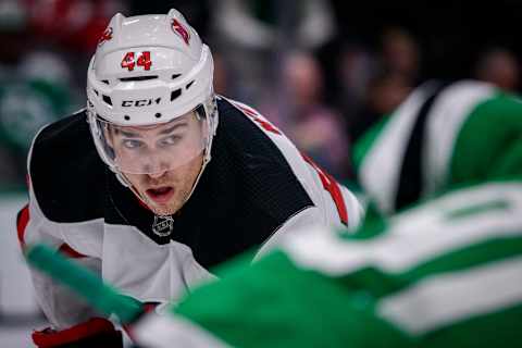 New Jersey Devils left wing Miles Wood (44): (Jerome Miron-USA TODAY Sports)