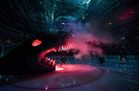 SAN JOSE, CA – MAY 11: The San Jose Sharks takes the ice against the St. Louis Blues in Game One of the Western Conference Final during the 2019 NHL Stanley Cup Playoffs at SAP Center on May 11, 2019 in San Jose, California (Photo by Brandon Magnus/NHLI via Getty Images)