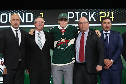 DALLAS, TX – JUNE 22: Filip Johansson poses after being selected twenty-fourth overall by the Minnesota Wild during the first round of the 2018 NHL Draft at American Airlines Center on June 22, 2018 in Dallas, Texas. (Photo by Bruce Bennett/Getty Images)