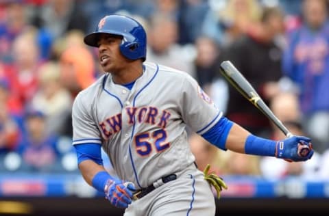 Oct 1, 2016; Philadelphia, PA, USA; New York Mets left fielder Yoenis Cespedes (52) in action during a baseball game against the Philadelphia Phillies at Citizens Bank Park. Mandatory Credit: Derik Hamilton-USA TODAY Sports