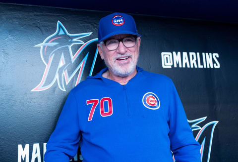 MIAMI, FL – APRIL 17: Joe Maddon #70 of the Chicago Cubs speaks with the media before the game against the Miami Marlins at Marlins Park on April 17, 2019 in Miami, Florida. (Photo by Mark Brown/Getty Images)