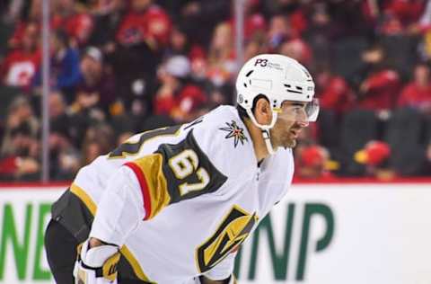 CALGARY, AB – APRIL 14: Max Pacioretty #67 of the Vegas Golden Knights in action against the Calgary Flames during an NHL game at Scotiabank Saddledome on April 14, 2022, in Calgary, Alberta, Canada. (Photo by Derek Leung/Getty Images)