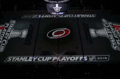 RALEIGH, NORTH CAROLINA – APRIL 22: General view of Game Six of the Eastern Conference First Round between the Carolina Hurricanes and the Washington Capitals during the 2019 NHL Stanley Cup Playoffs at PNC Arena on April 22, 2019 in Raleigh, North Carolina. The Hurricanes won 5-2. (Photo by Grant Halverson/Getty Images)