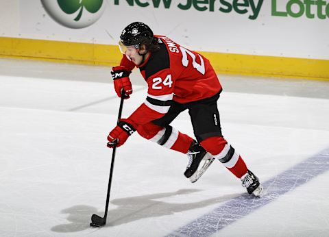 Ty Smith #24 of the New Jersey Devils. (Photo by Elsa/Getty Images)