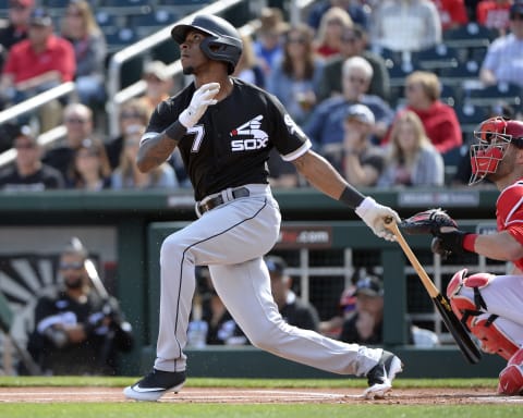 Tim Anderson bats against the Cincinnati Reds. (Photo by Ron Vesely/Getty Images)