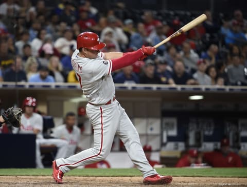 Hoskins’ plate discipline and even-tempered demeanor almost guarantee the hero’s role. Photo by Denis Poroy/Getty Images.