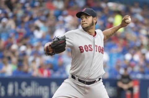 Sep 10, 2016; Toronto, Ontario, CAN; Boston Red Sox starting pitcher Eduardo Rodriguez (52) throws a pitch during the first inning in a game against the Toronto Blue Jays at Rogers Centre. Mandatory Credit: Nick Turchiaro-USA TODAY Sports