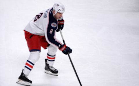 Mar 20, 2014; Montreal, Quebec, CAN; Columbus Blue Jackets forward Nathan Horton (8) skates during the first period against the Montreal Canadiens at the Bell Centre. The Blue Jackets defeated the Canadiens 3-2. Mandatory Credit: Eric Bolte-USA TODAY Sports