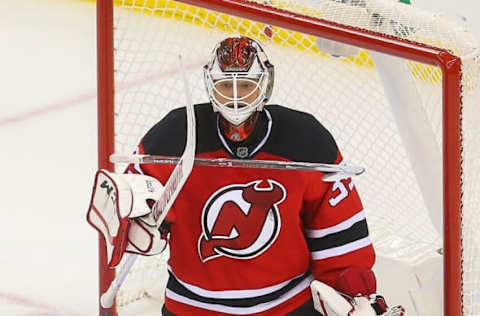 NHL Power Rankings: New Jersey Devils goalie Cory Schneider (35) catches a stick at the final horn of after defeating the New Jersey Devils 2-1 at Prudential Center. Mandatory Credit: Ed Mulholland-USA TODAY Sports