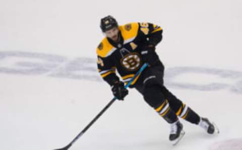 Aug 19, 2020; Toronto, Ontario, CAN; Boston Bruins forward David Krejci (46) skates against the Carolina Hurricanes during game five of the first round of the 2020 Stanley Cup Playoffs at Scotiabank Arena. Mandatory Credit: John E. Sokolowski-USA TODAY Sports