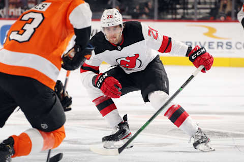 Michael McLeod #20 of the New Jersey Devils. (Photo by Bruce Bennett/Getty Images)