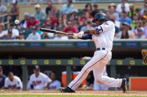 Jun 12, 2016; Minneapolis, MN, USA; Minnesota Twins third baseman Eduardo Nunez (9) at bat in the ninth inning against the Boston Red Sox at Target Field. The Minnesota Twins beat the Boston Red Sox 7-4 in 10 innings. Mandatory Credit: Brad Rempel-USA TODAY Sports