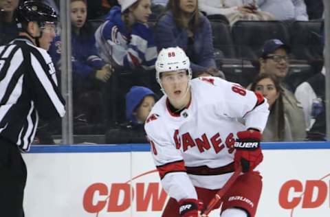 NEW YORK, NEW YORK – NOVEMBER 27: Martin Necas #88 of the Carolina Hurricanes skates against the New York Rangers at Madison Square Garden on November 27, 2019 in New York City. The Rangers defeated the Hurricanes 3-2. (Photo by Bruce Bennett/Getty Images)