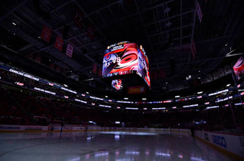 RALEIGH, NORTH CAROLINA – FEBRUARY 16: General view of the game between the Carolina Hurricanes and the Edmonton Oilers at PNC Arena on February 16, 2020 in Raleigh, North Carolina. (Photo by Grant Halverson/Getty Images)