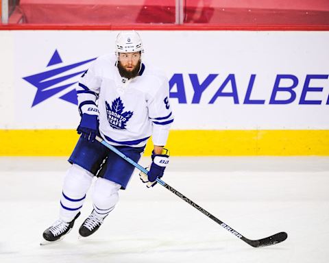 Jake Muzzin #8 of the Toronto Maple Leafs in action using his Bauer Nexus 2N Pro hockey stick (Photo by Derek Leung/Getty Images)