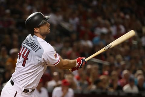 PHOENIX, AZ – JULY 03: Paul Goldschmidt #44 of the Arizona Diamondbacks hits a three-run home run against the St. Louis Cardinals during the fifth inning of the MLB game at Chase Field on July 3, 2018 in Phoenix, Arizona. (Photo by Christian Petersen/Getty Images)