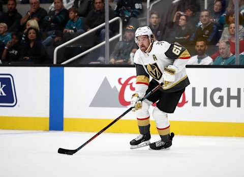 SAN JOSE, CALIFORNIA – OCTOBER 04: Mark Stone #61 of the Vegas Golden Knights in action against the San Jose Sharks at SAP Center on October 04, 2019 in San Jose, California. (Photo by Ezra Shaw/Getty Images)