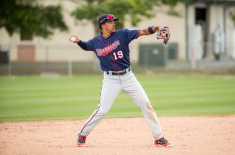 FORT MYERS, FL- MARCH 12: Wander Javier #19 of the Minnesota Twins throws during a minor league workout on March 12, 2018 at the CenturyLink Sports Complex in Fort Myers, Florida. (Photo by Brace Hemmelgarn/Minnesota Twins/Getty Images)