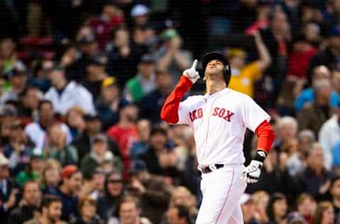 BOSTON, MA – MAY 16: J.D. Martinez #28 of the Boston Red Sox reacts after hitting a two run home run during the first inning of a game against the Oakland Athletics on May 16, 2018 at Fenway Park in Boston, Massachusetts. (Photo by Billie Weiss/Boston Red Sox/Getty Images)