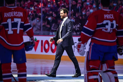 MONTREAL, QC – APRIL 29: Current captain for the Montreal Canadiens, Shea Weber #6, steps onto the ice to honour Pierre Gervais in his last game as equipment manager at Centre Bell on April 29, 2022 in Montreal, Canada. In 35 years, Pierre Gervais has worked 3,112 NHL games and has won a Stanley Cup. The Montreal Canadiens defeated the Florida Panthers 10-2. (Photo by Minas Panagiotakis/Getty Images)