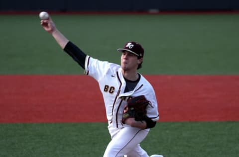 BOSTON, MA – APRIL 11: Boston College High senior pitcher Mike Vasil (48) throws a pitch against St. John’s Prep at Monan Park in the Dorchester neighborhood of Boston on April 11, 2018. Vasil is being scouted as a potential first round draft pick. (Photo by Barry Chin/The Boston Globe via Getty Images)