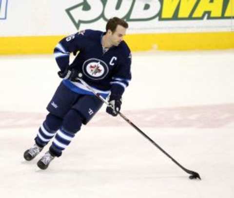 Feb 2, 2016; Winnipeg, Manitoba, CAN; Winnipeg Jets left wing Andrew Ladd (16) prior to the game against the Dallas Stars at MTS Centre. Mandatory Credit: Bruce Fedyck-USA TODAY Sports