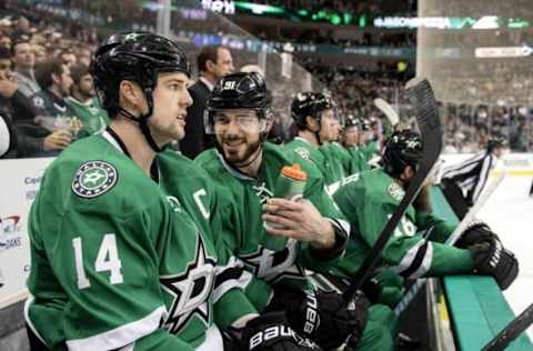 NHL Power Rankings: Dallas Stars center Tyler Seguin (91) talks with left wing Jamie Benn (14) during the third period against the St. Louis Blues at the American Airlines Center. The Blues defeat the Stars 3-2 in overtime. Mandatory Credit: Jerome Miron-USA TODAY Sports