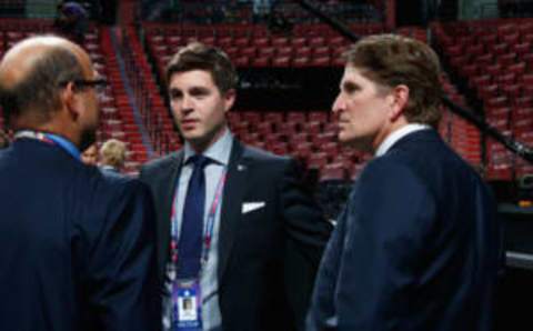 SUNRISE, FL – JUNE 26: Kyle Dubas and Mike Babcock of the Toronto Maple Leafs attend the 2015 NHL Draft at BB