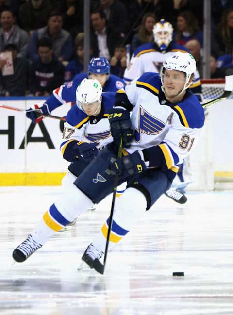 NEW YORK, NEW YORK – MARCH 02: Vladimir Tarasenko #91 of the St. Louis Blues skates against the New York Rangers at Madison Square Garden on March 02, 2022, in New York City. (Photo by Bruce Bennett/Getty Images)